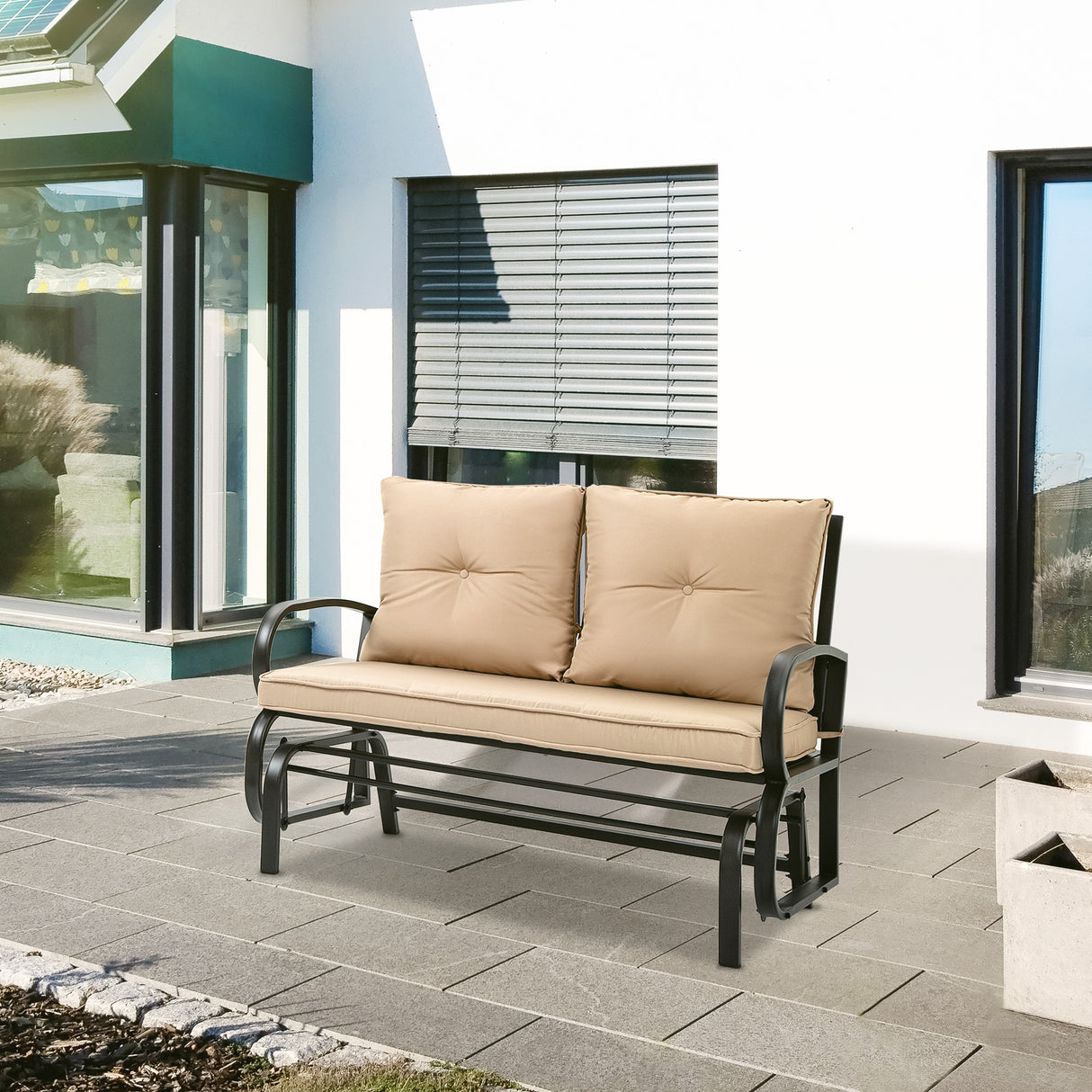 easycomfort easycomfort panchina a dondolo da giardino per 2 persone con cuscini per seduta e schienale 122x70x87cm khaki