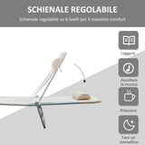 easycomfort set 2 lettini prendisole pieghevoli con schienale reclinabile a 4 livelli metallo e tessuto a rete beige