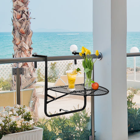 easycomfort tavolo da ringhiera pieghevole e regolabile in metallo 60x60x57 72cm nero