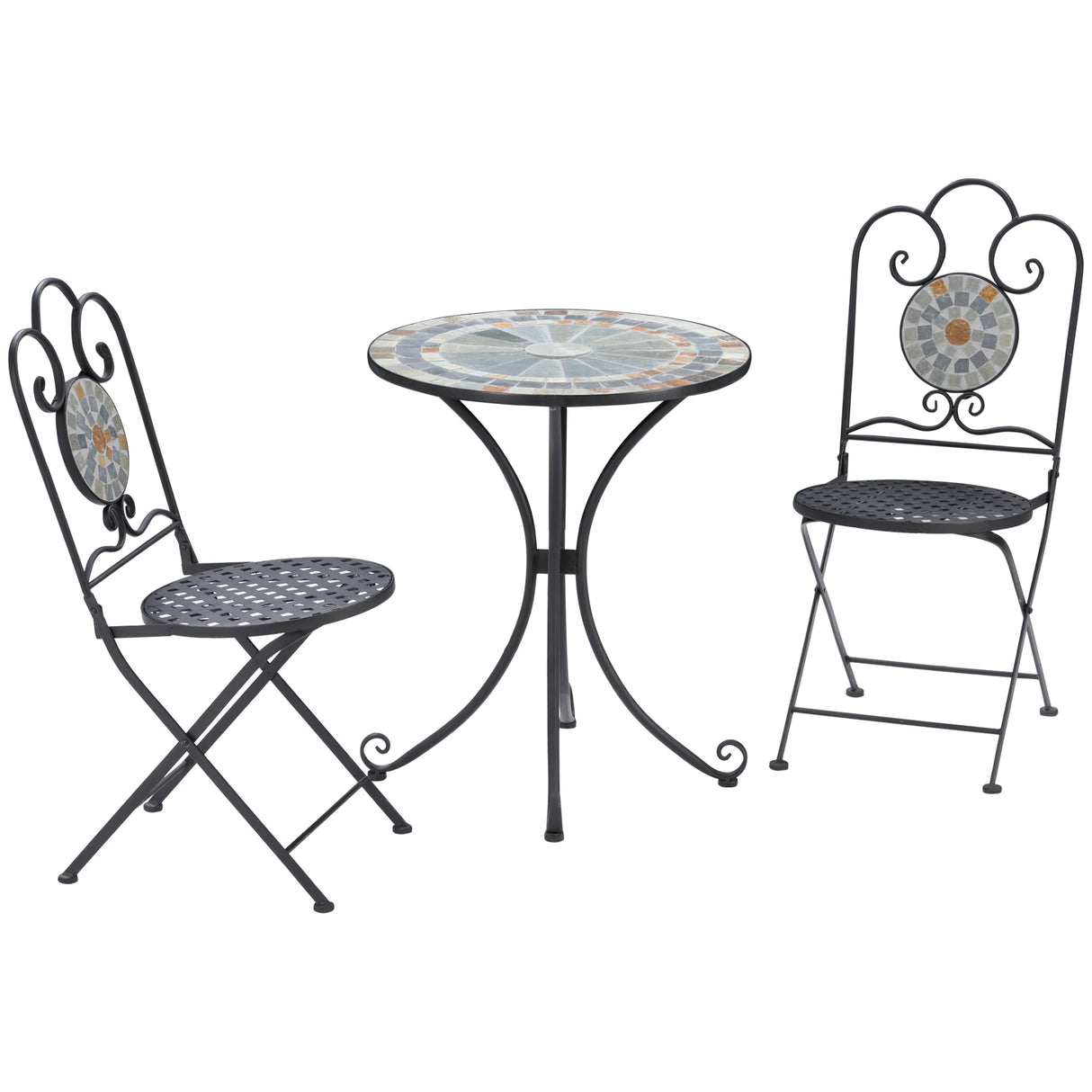 easycomfort set da giardino 3 pezzi 2 sedie pieghevoli e 1 tavolo design a mosaico grigio