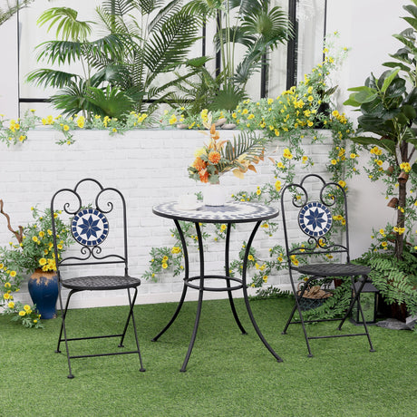 easycomfort set da giardino 3 pezzi con 2 sedie pieghevoli e 1 tavolino rotondo a mosaico