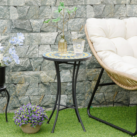 easycomfort easycomfort tavolino da giardino in metallo con piano dappoggio a mosaico 35 5x53 5cm