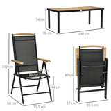 easycomfort easycomfort set 7pz tavolo con sedie da giardino pieghevoli e regolabili in texteline nero