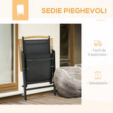 easycomfort easycomfort set 7pz tavolo con sedie da giardino pieghevoli e regolabili in texteline nero