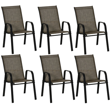 easycomfort easycomfort set 6 pezzi sedie da giardino con braccioli sedie da esterno impilabili in metallo e tessuto traspirante marrone