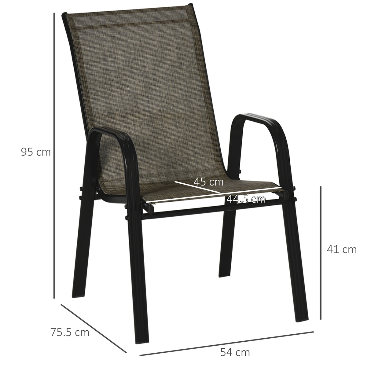 easycomfort set 4 pezzi sedie da giardino con braccioli sedie da esterno impilabili in metallo e tessuto traspirante marrone