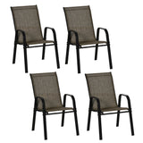 easycomfort set 4 pezzi sedie da giardino con braccioli sedie da esterno impilabili in metallo e tessuto traspirante marrone