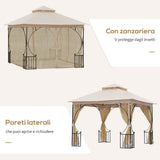 easycomfort easycomfort gazebo da giardino 3x3m in metallo con doppio tettuccio e pareti in poliestere beige