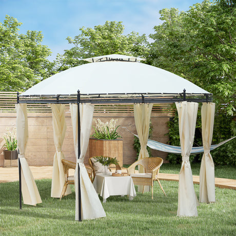 easycomfort gazebo da giardino rotondo con doppio tettuccio cinghie e tende o3.5x2.8m bianco