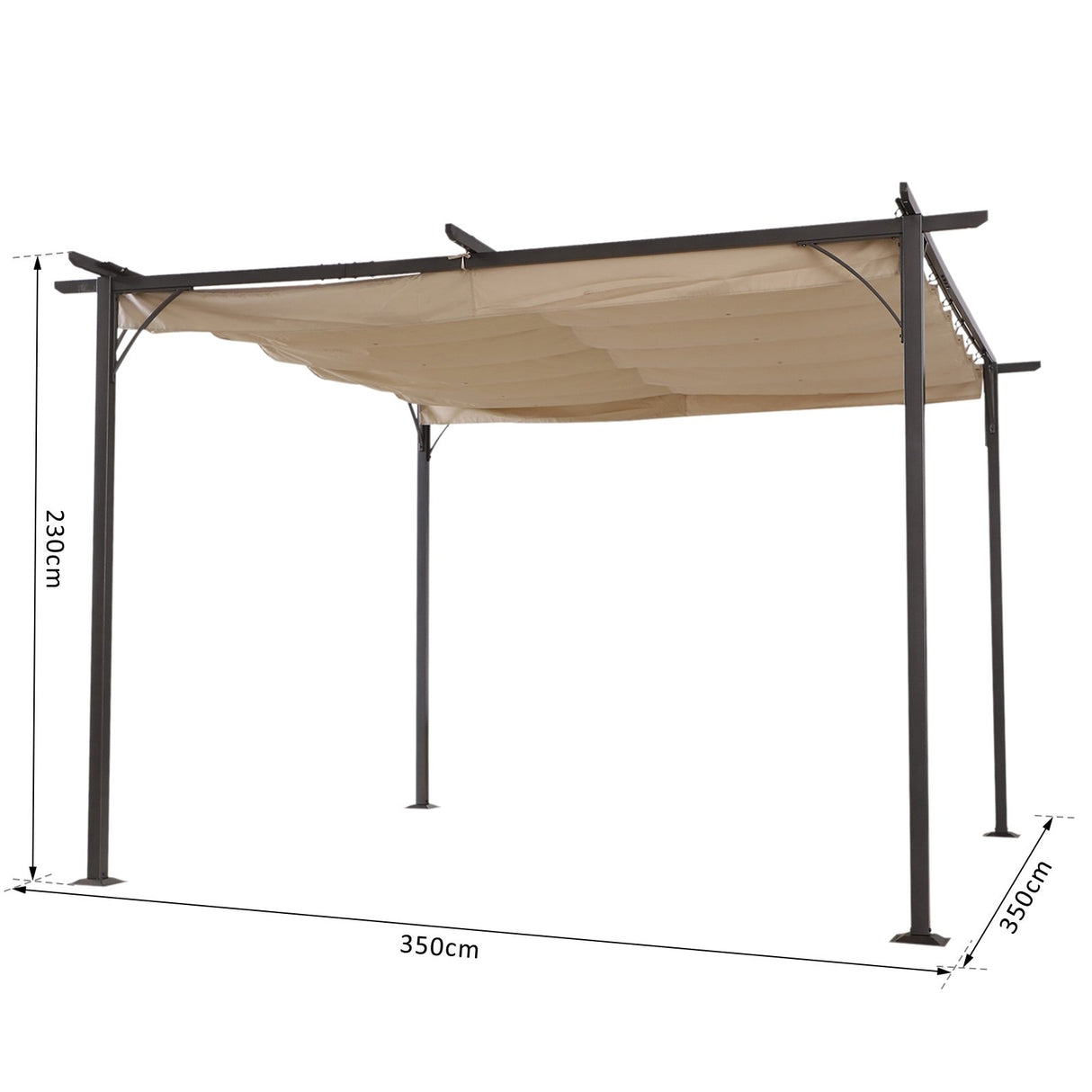 easycomfort easycomfort gazebo pergola da giardino parasole retraibile cornice nera tendale beige 350 x 350 x 230cm
