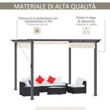 easycomfort gazebo pergola da giardino 3x3m con tenda retrattile in alluminio e poliestere bianco crema