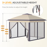 easycomfort gazebo da giardino pieghevole con zanzariera e altezza regolabile 330x330x288cm beige
