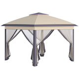 easycomfort gazebo da giardino pieghevole con zanzariera e altezza regolabile 330x330x288cm beige