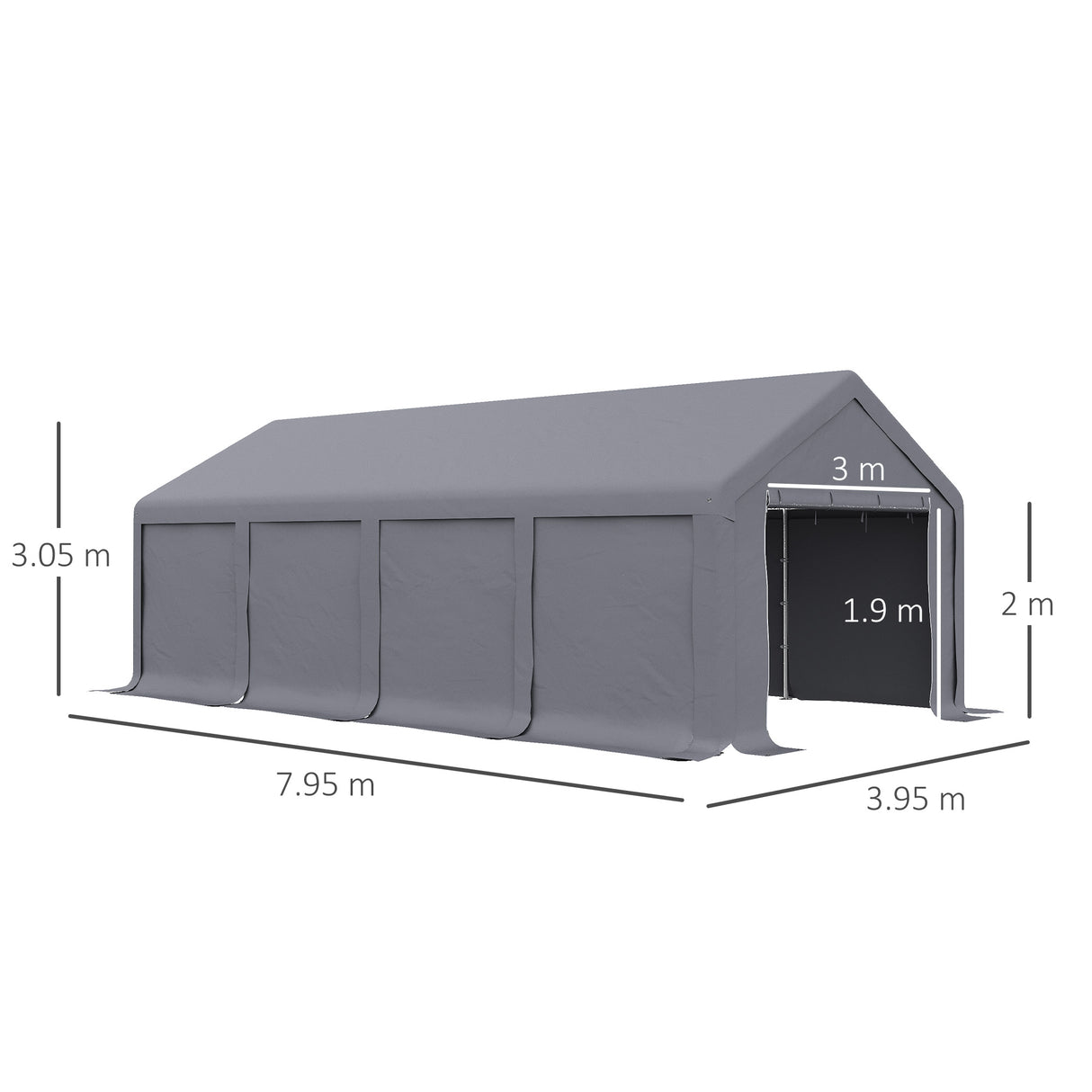 easycomfort tendone da giardino per feste con porte a cerniera e pannelli removibili 8x4m grigio scuro