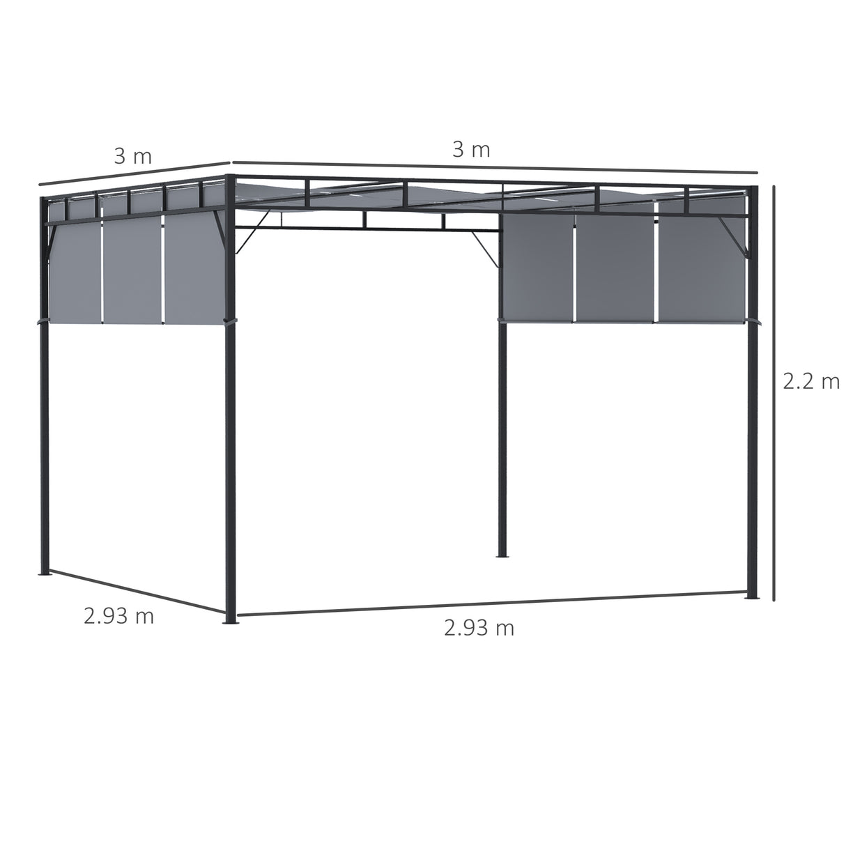 easycomfort gazebo a pergola 3x3m in acciaio con tettuccio scorrevole e 8 picchetti inclusi