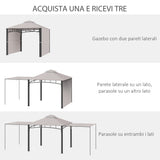 easycomfort gazebo da giardino 3x3 m con tenda parasole laterale altezza 288 cm cachi