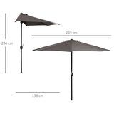 easycomfort easycomfort ombrellone semicircolare da parete con manovella in poliestere e metallo 2 7x2 4 m grigio