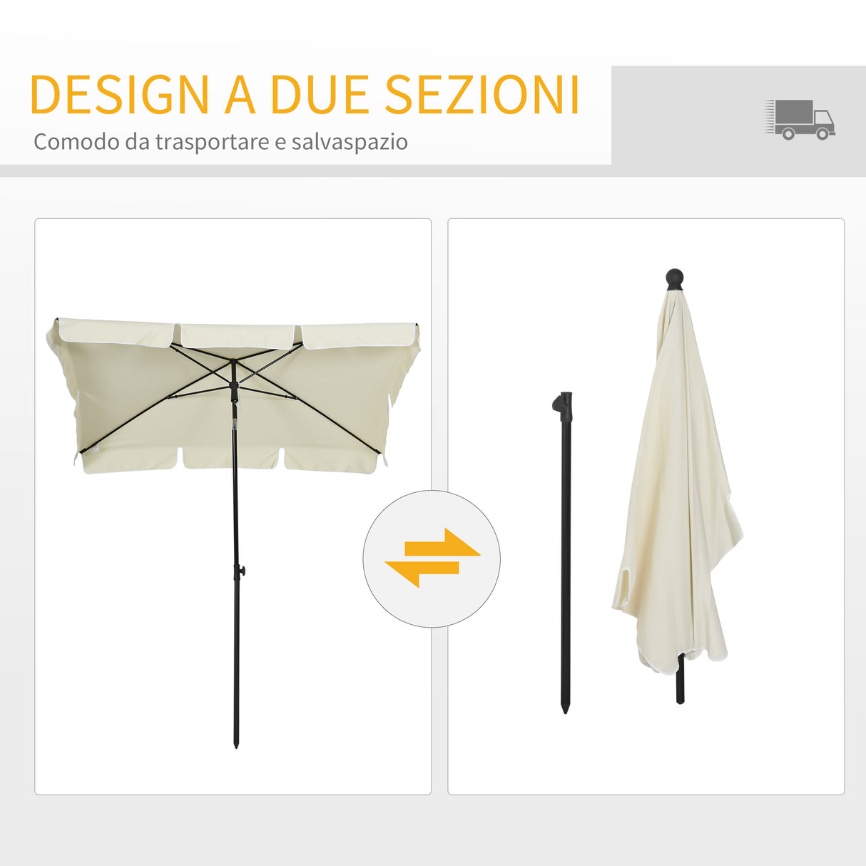 easycomfort easycomfort ombrellone parasole rettangolare con palo inclinabile in poliestere crema