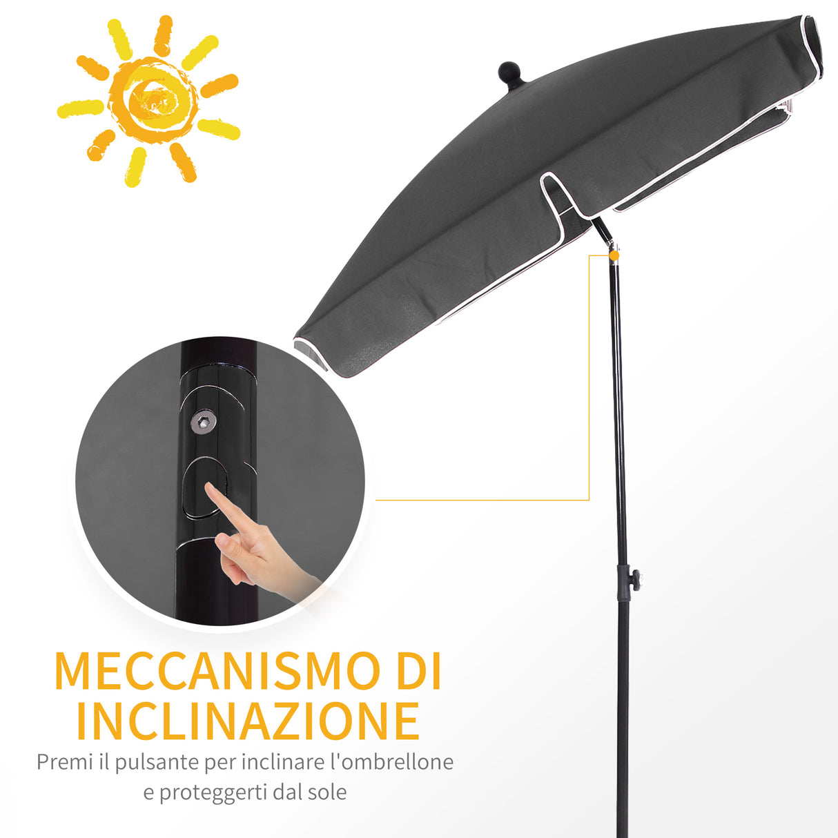 easycomfort easycomfort ombrellone parasole rettangolare con palo inclinabile grigio scuro