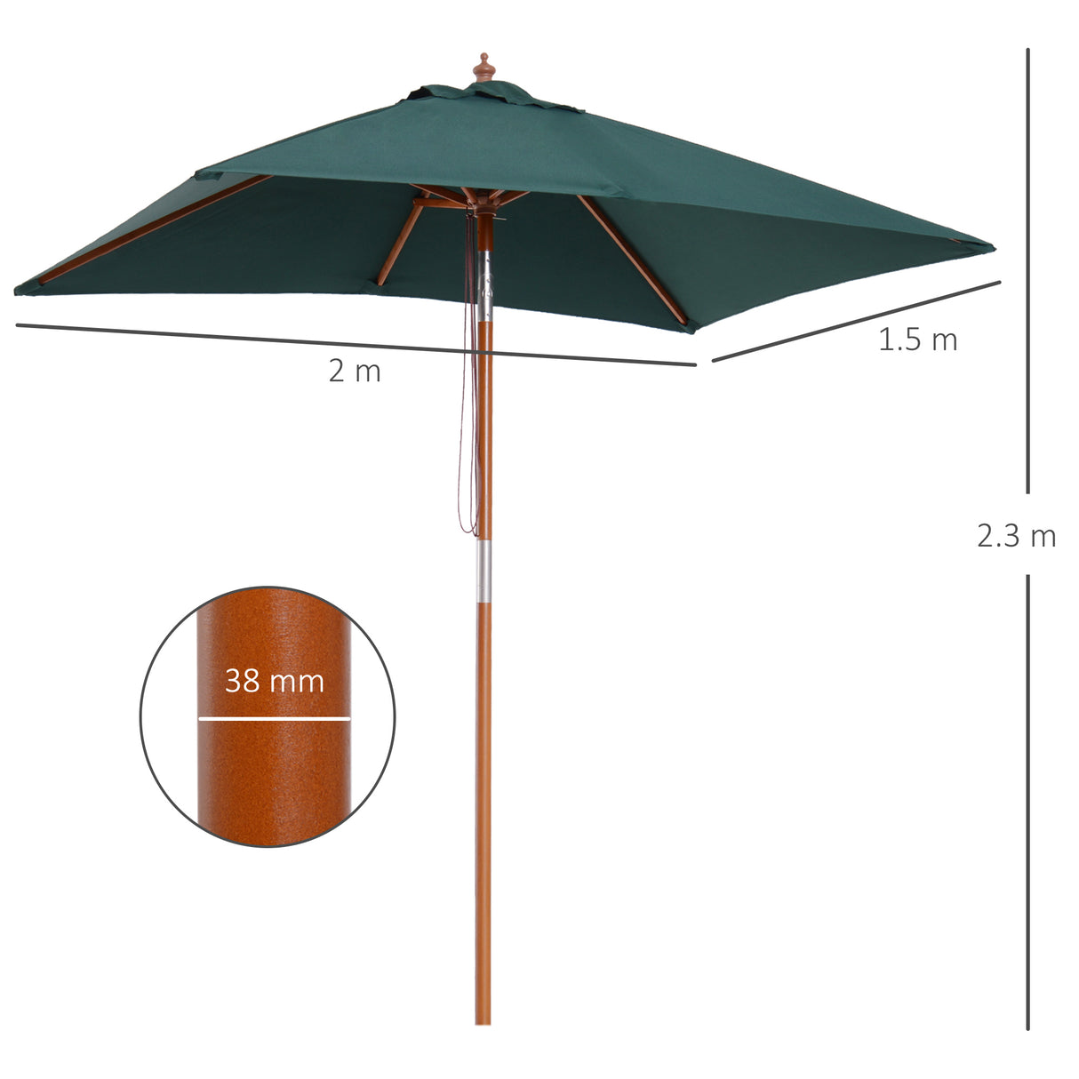 easycomfort easycomfort ombrellone rettangolare in bambu e poliestere anti uv verde 2x1 5x2 3m