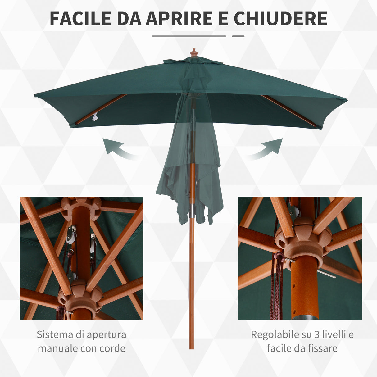 easycomfort easycomfort ombrellone rettangolare in bambu e poliestere anti uv verde 2x1 5x2 3m