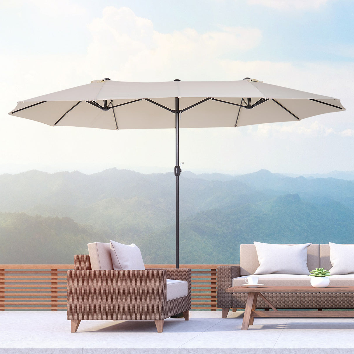 easycomfort easycomfort ombrellone doppio tettuccio da esterni anti uv 460 x 270 x 240 beige marrone