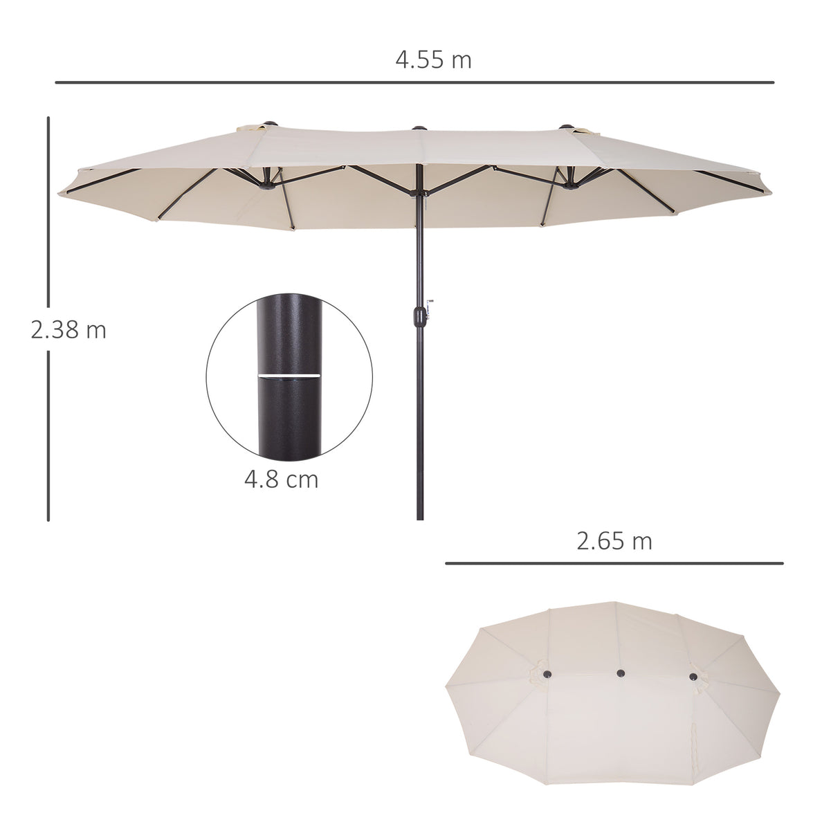easycomfort easycomfort ombrellone doppio tettuccio da esterni anti uv 460 x 270 x 240 beige marrone