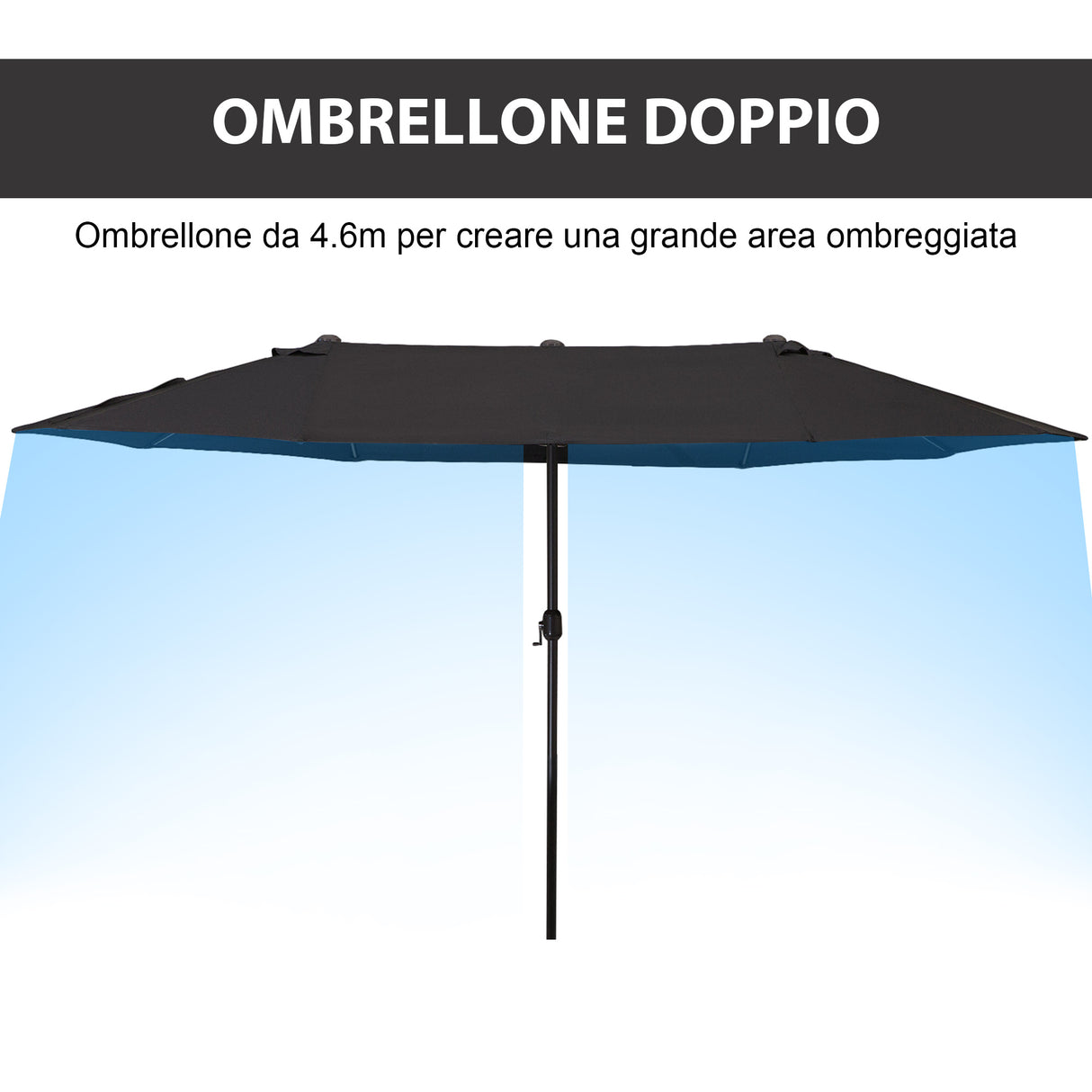 easycomfort easycomfort ombrellone da giardino doppio con apertura a manovella in acciaio e poliestere 460x270x240 cm nero