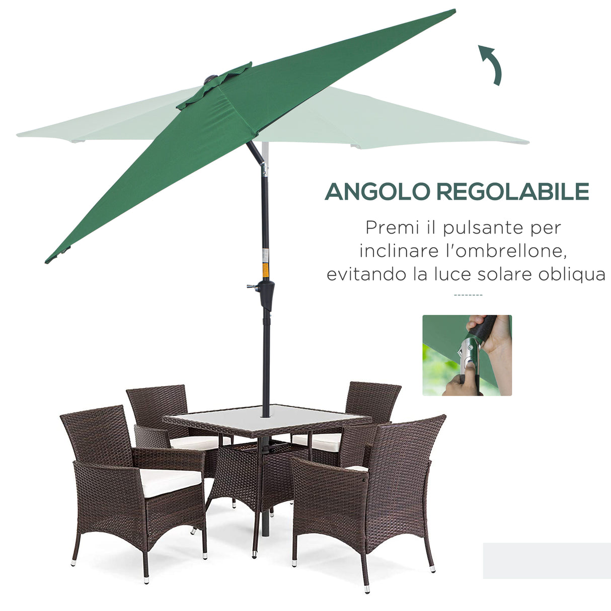 easycomfort easycomfort ombrellone da giardino inclinabile spiaggia alluminio e poliestere 2.7 2.35m verde scuro