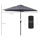 easycomfort ombrellone da giardino 2.7x2.4 m inclinabile con manovella in alluminio e poliestere grigio e nero