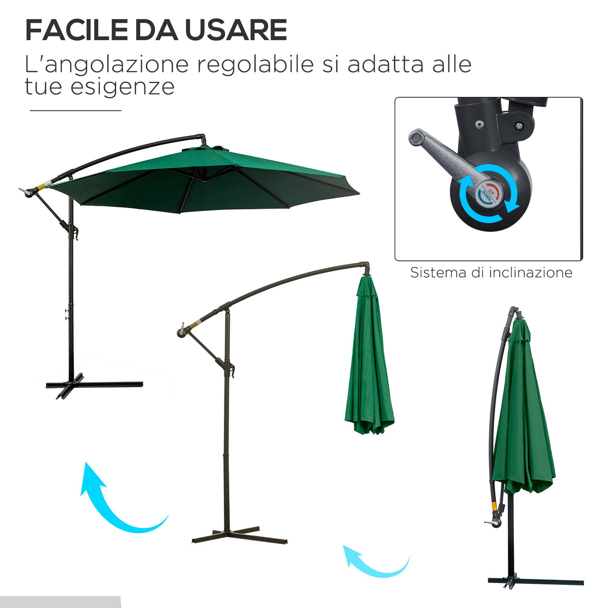 easycomfort easycomfort ombrellone impermeabile decentrato verde struttura in acciaio con manovella 300 x 250 cm