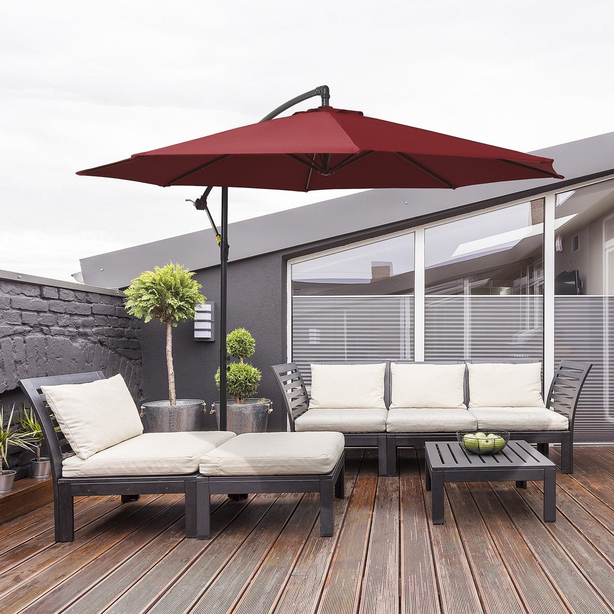 easycomfort easycomfort ombrellone da esterni 3x2 5 m decentrato rosso scuro in poliestere anti uv e acciaio con manovella