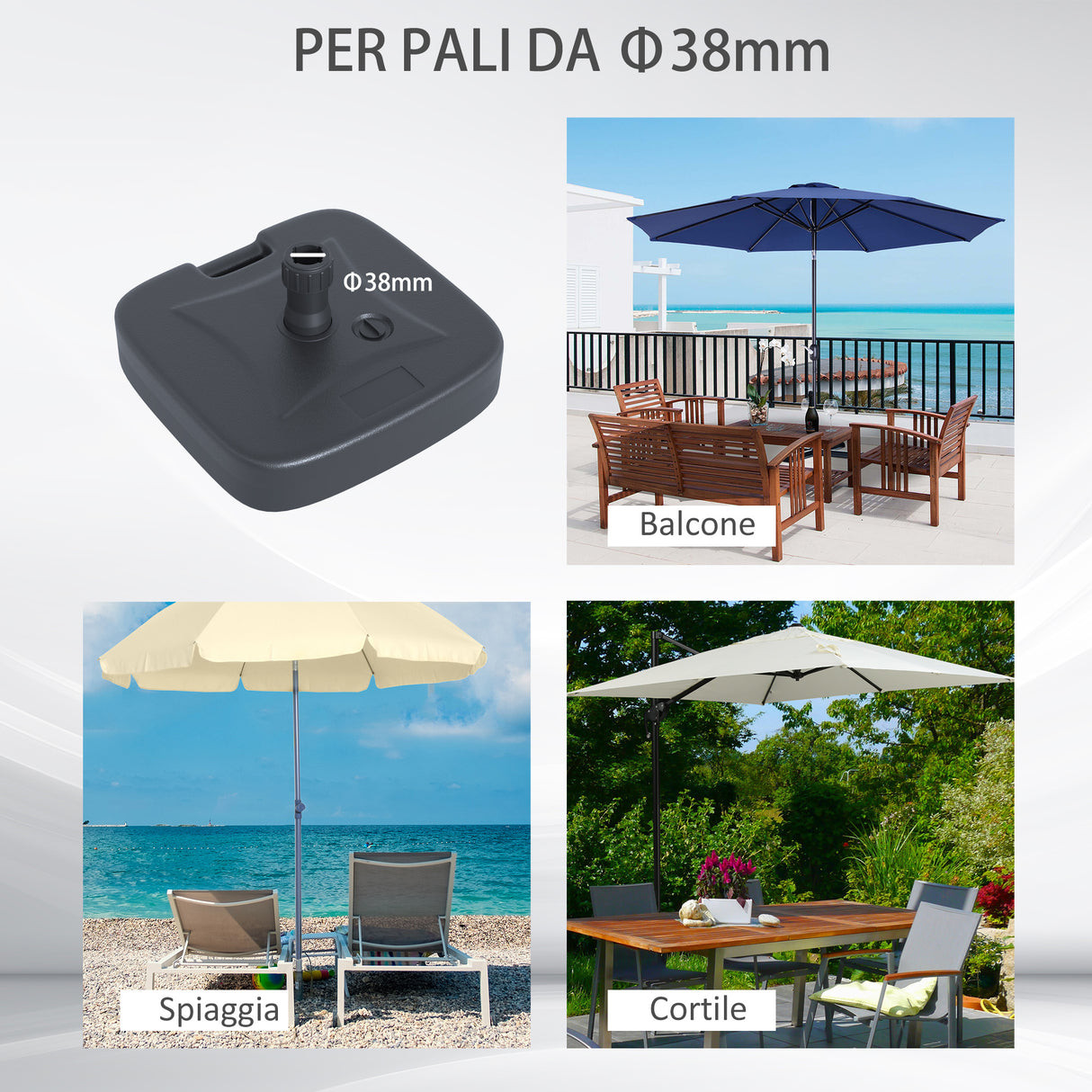 easycomfort easycomfort base per ombrellone riempibile con acqua e sabbia hdpe nero 46x45x26 cm
