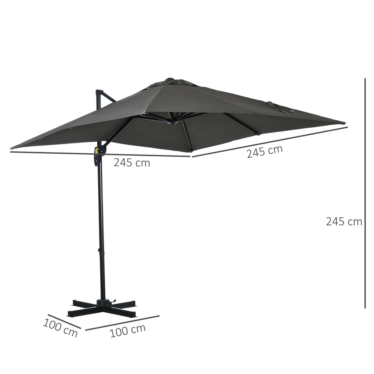 easycomfort ombrellone da giardino con angolazione regolabile su 3 livelli e rotazione a 360 2.5x2.5 m grigio