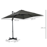 easycomfort ombrellone da giardino con angolazione regolabile su 3 livelli e rotazione a 360 2.5x2.5 m grigio