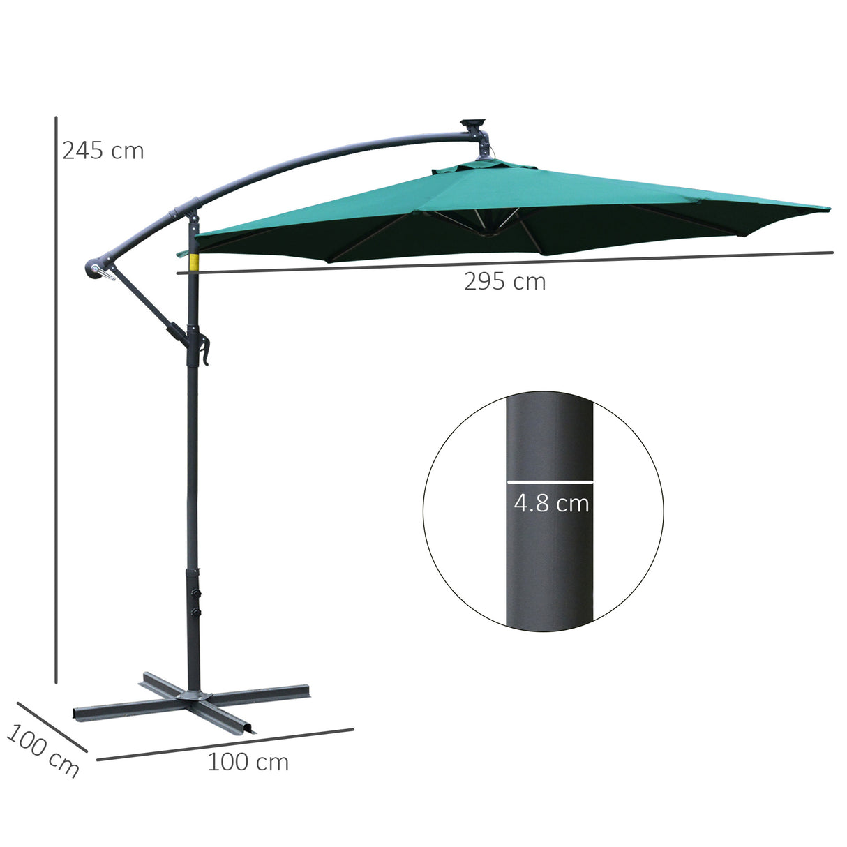 easycomfort easycomfort ombrellone da giardino 3x2 5 m a braccio con manovella e 8 strisce led a energia solare verde