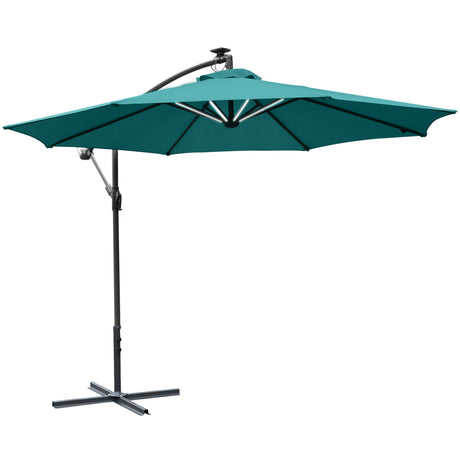 easycomfort easycomfort ombrellone da giardino 3x2 5 m a braccio con manovella e 8 strisce led a energia solare verde