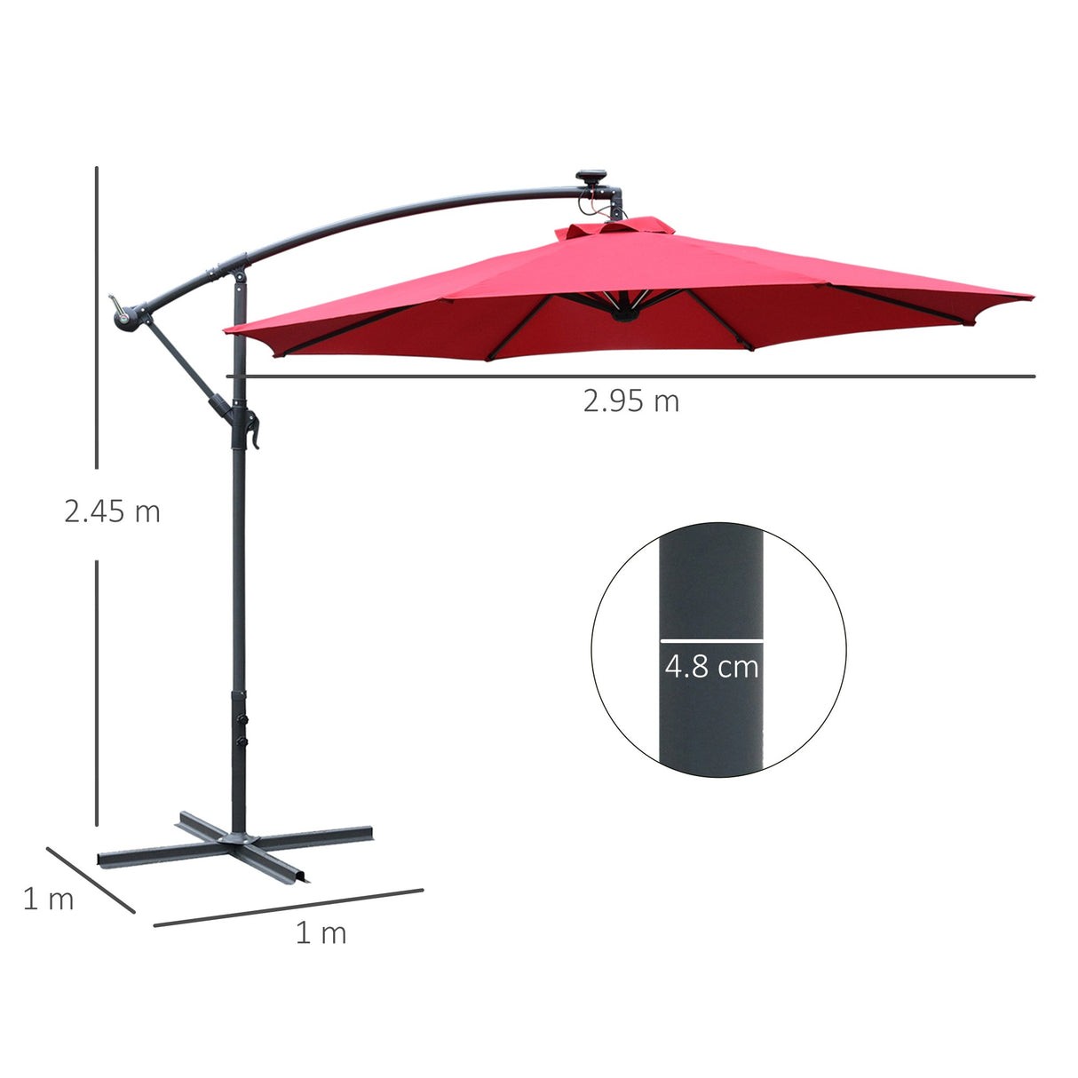 easycomfort easycomfort ombrellone da giardino a braccio 3x2 4 m con manovella e 8 strisce led a energia solare rosso scuro
