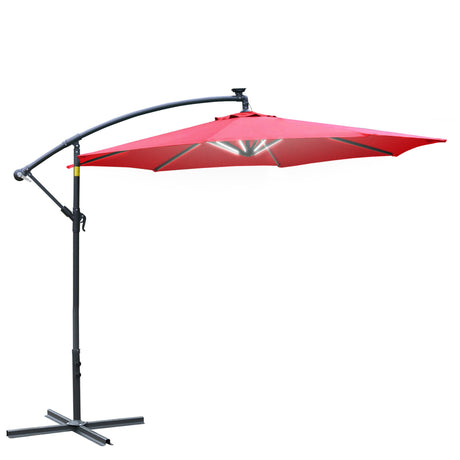 easycomfort easycomfort ombrellone da giardino a braccio 3x2 4 m con manovella e 8 strisce led a energia solare rosso scuro