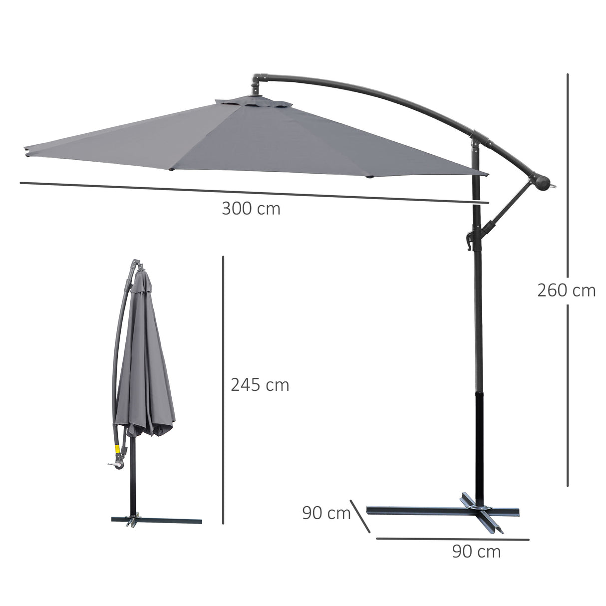 easycomfort easycomfort ombrellone da giardino a braccio deluxe inclinabile con manovella 3m grigio
