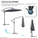 easycomfort easycomfort ombrellone da giardino a braccio deluxe inclinabile con manovella 3m grigio