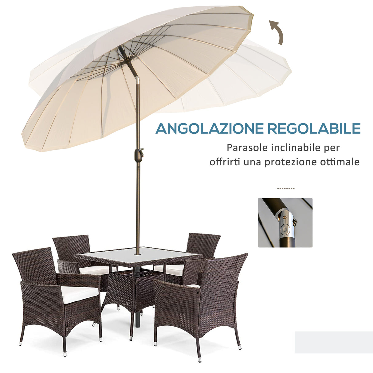 easycomfort easycomfort ombrellone da giardino e terrazza 2 5x2 5m con manovella 18 stecche e testa inclinabile crema