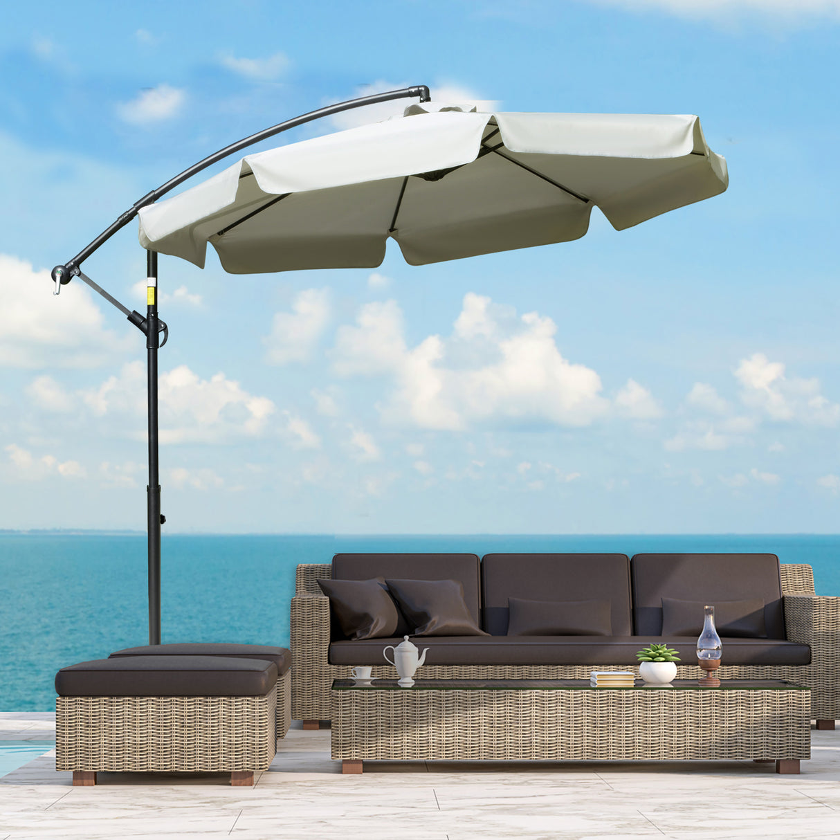 easycomfort ombrellone da giardino a braccio in metallo e poliestere con apertura a manovella o2.7x2.7 m beige