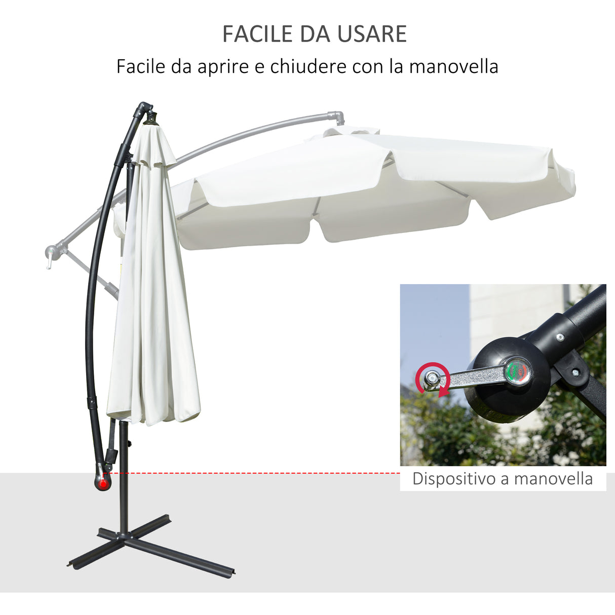 easycomfort ombrellone da giardino a braccio in metallo e poliestere con apertura a manovella o2.7x2.7 m beige