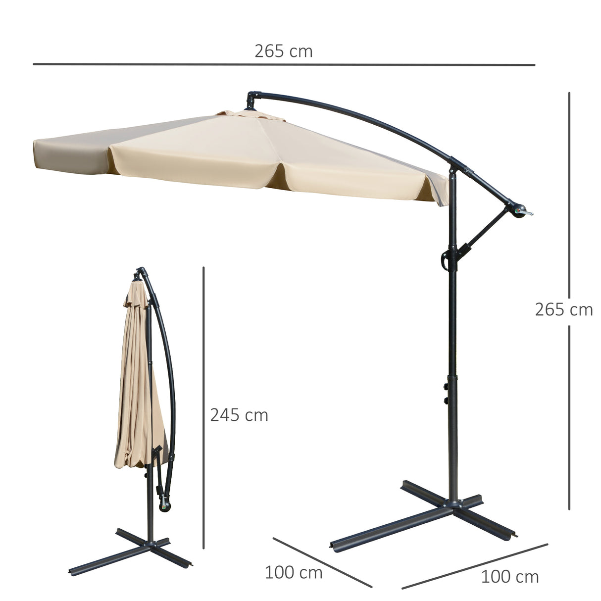 easycomfort ombrellone da giardino o2.7x2.7m a braccio con tettuccio regolabile marrone chiaro