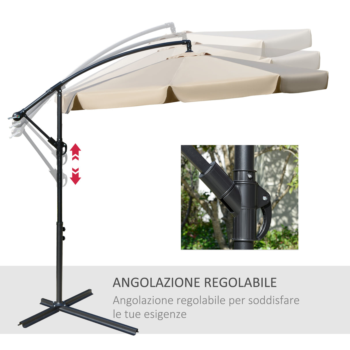 easycomfort ombrellone da giardino o2.7x2.7m a braccio con tettuccio regolabile marrone chiaro