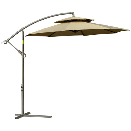 easycomfort ombrellone a braccio da esterni 2.7x2.7 cm con tettuccio regolabile a 2 livelli e base a croce marrone