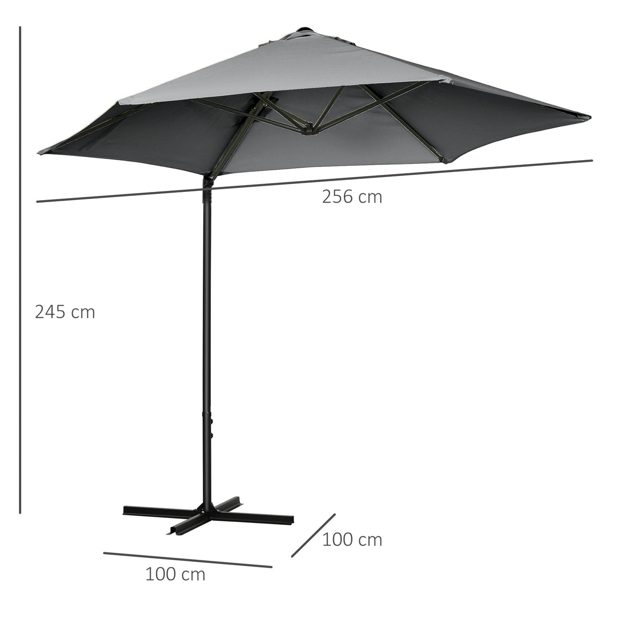easycomfort ombrellone da giardino 2.6x2.5 m con rotazione a 360 e tettuccio ventilato in poliestere grigio