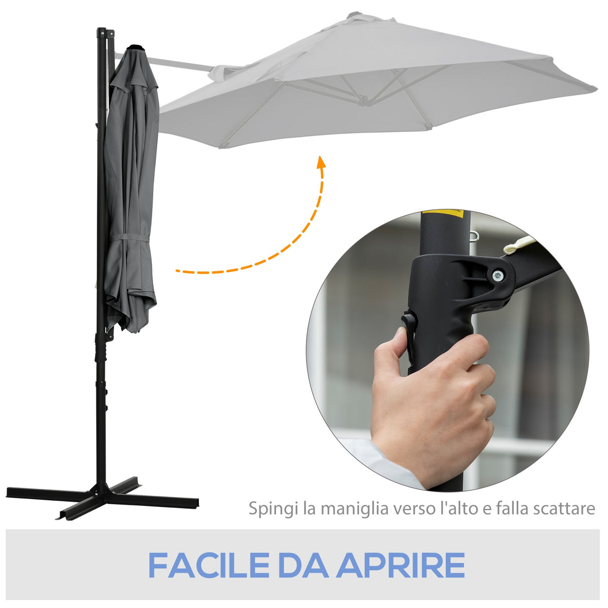 easycomfort ombrellone da giardino 2.6x2.5 m con rotazione a 360 e tettuccio ventilato in poliestere grigio