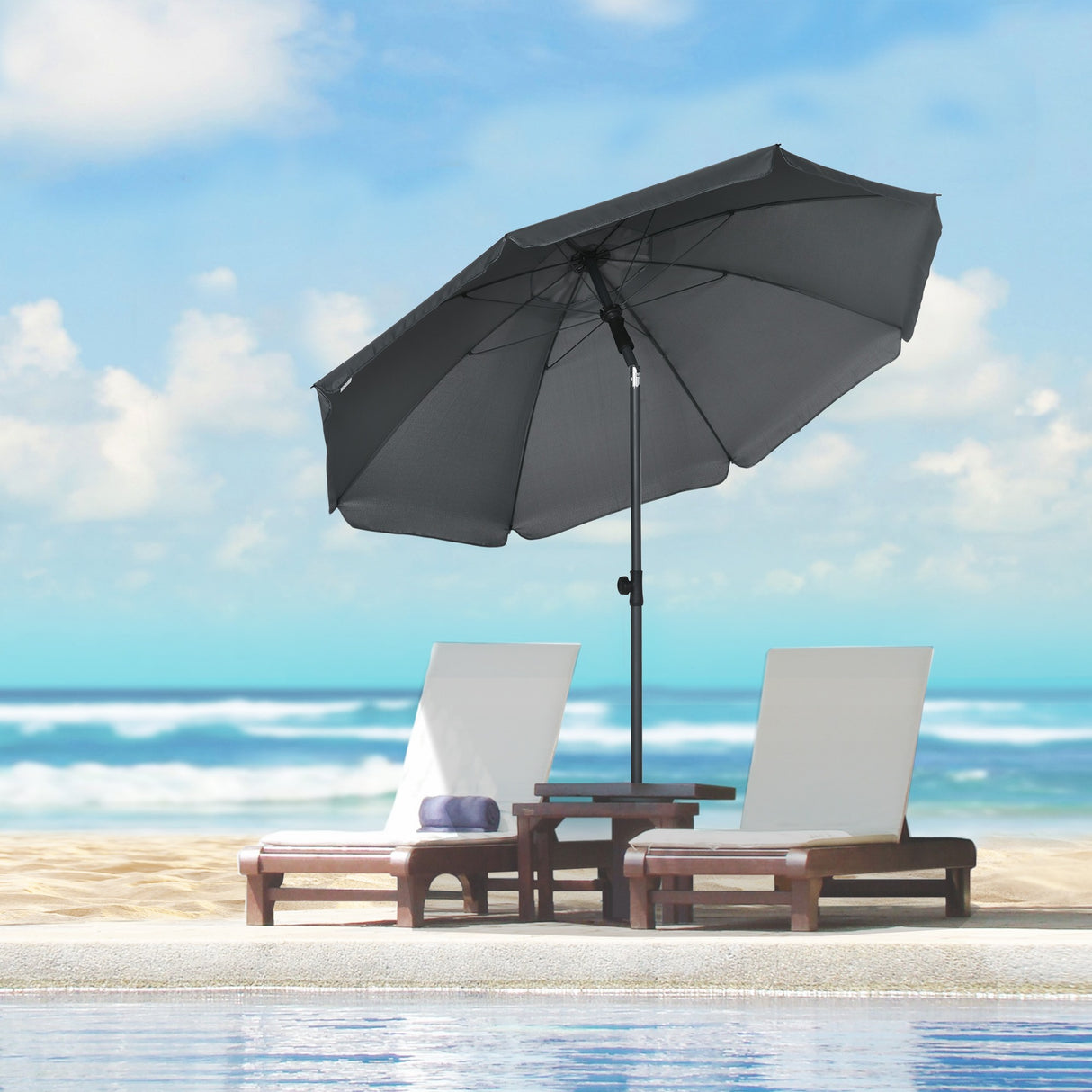 easycomfort ombrellone da spiaggia 1.8x2 m in poliestere e acciaio a 8 stecche con reclinazione a 45 grigio